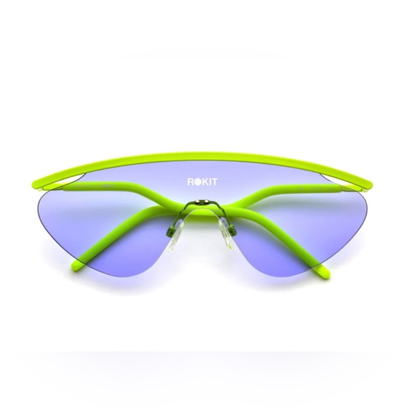NWT AKILA x ROKIT Acid Volt Green/Violet Blue Aero Futuristic Sunglasses - Picture 1 of 5